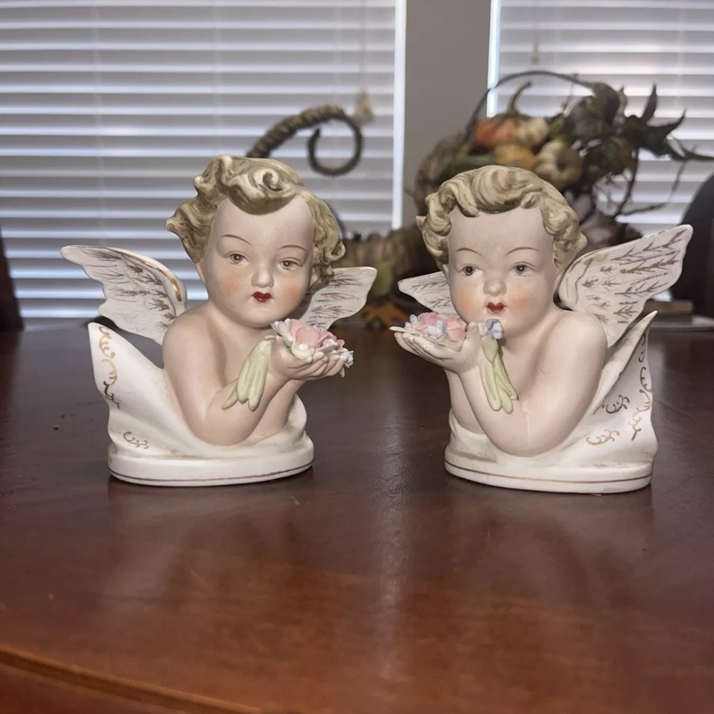 Lefton Vintage Bisque Hand painted Angels Cherubs